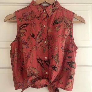 🌺 3/$21 🌺 Vtg Floral Tie-Front Button-up blouse